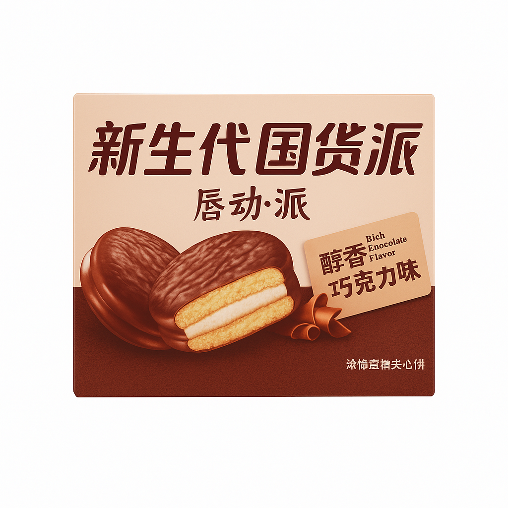 Mei Wei: Biscoito Recheado Sabor Chocolate（唇动蛋类芯饼）- 125g - Embalagem em Fundo Branco
