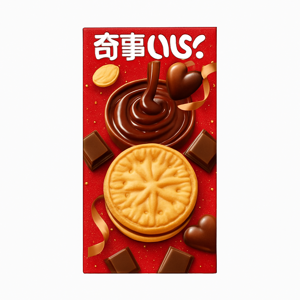 Mei Wei: Biscoito Recheado Chocolate e Avelã（奇夜いいじゃ）- Qishi 72g - Embalagem em Fundo Branco