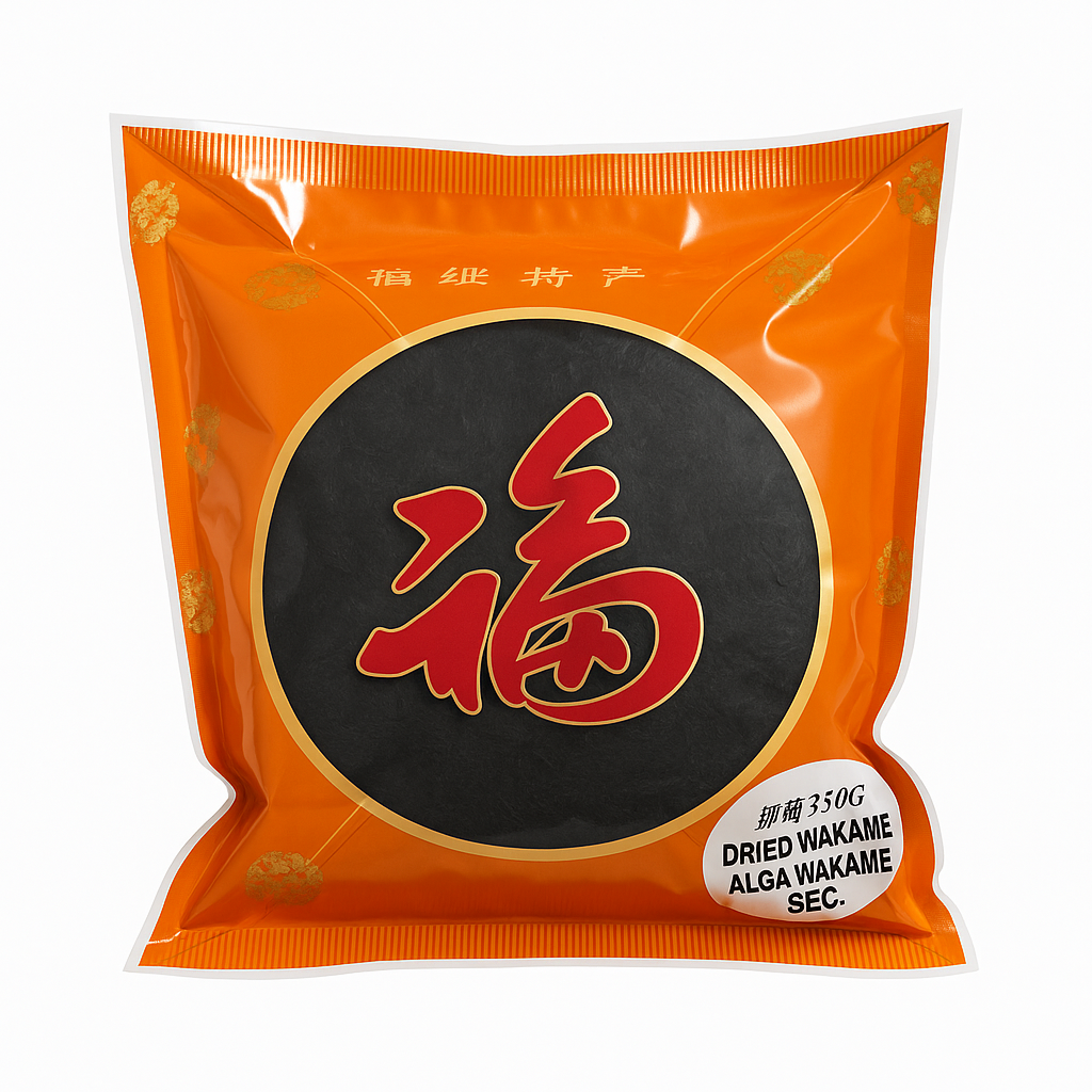 Mei Wei: Alga Wakame Seca（裙带菜）- 250g - Embalagem em Fundo Branco
