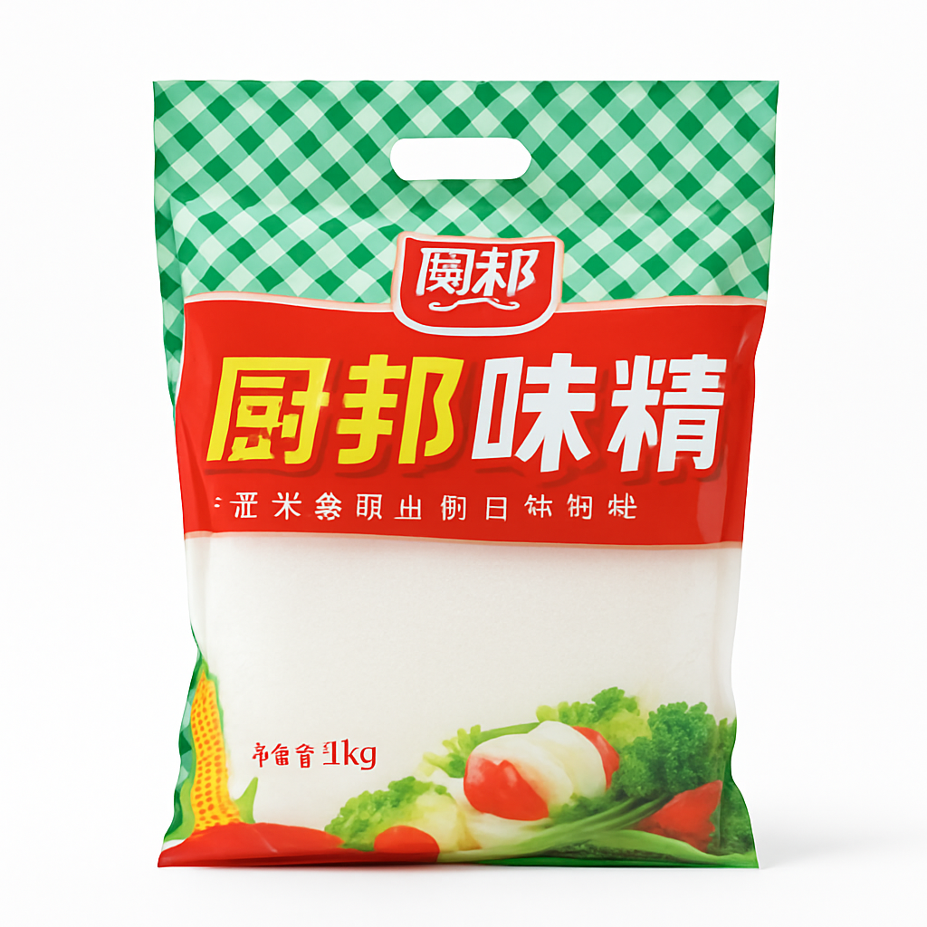 Mei Wei: Glutamato Monossódico（厨邦味精）- Chubon 1kg - Embalagem em Fundo Branco