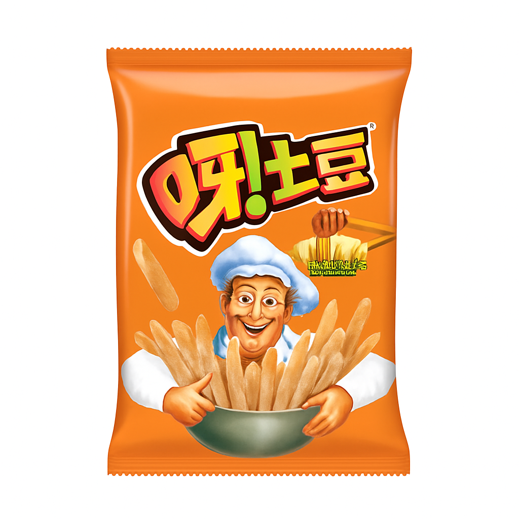 Mei Wei: Salgadinho de Batata Sabor Mel e Manteiga（呀土豆）- Orion 70g - Embalagem em Fundo Branco