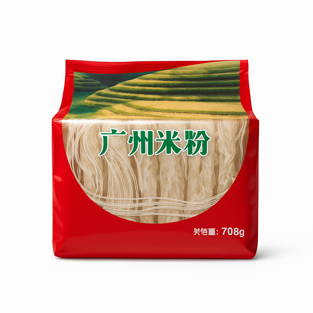 Mei Wei: Macarrão de Arroz Guangzhou（广州米粉）- Fushui 708g - Embalagem em Fundo Branco