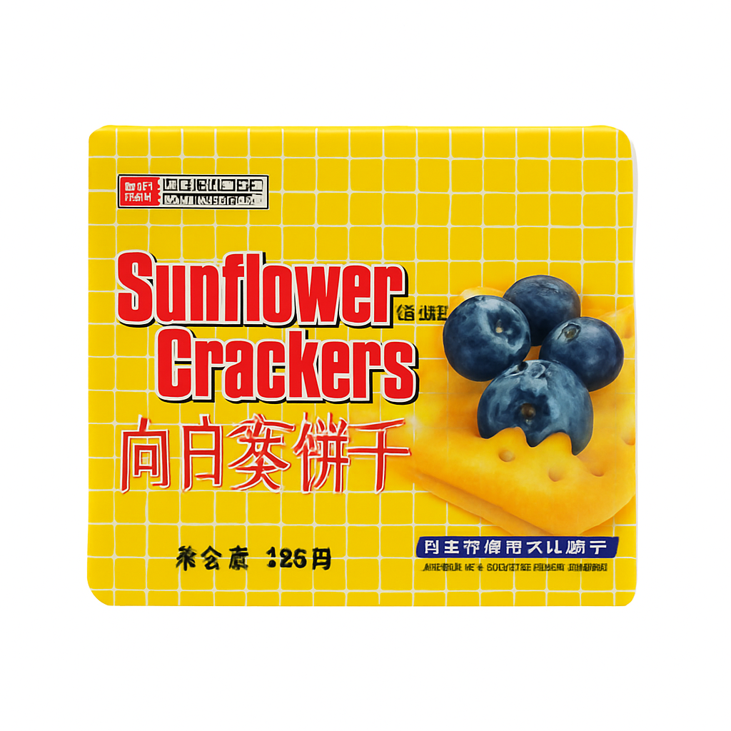 Mei Wei: Biscoito Recheado Sabor Mirtilo（向日葵蓝莓夹心饼干）- Sunflower 135g - Embalagem em Fundo Branco