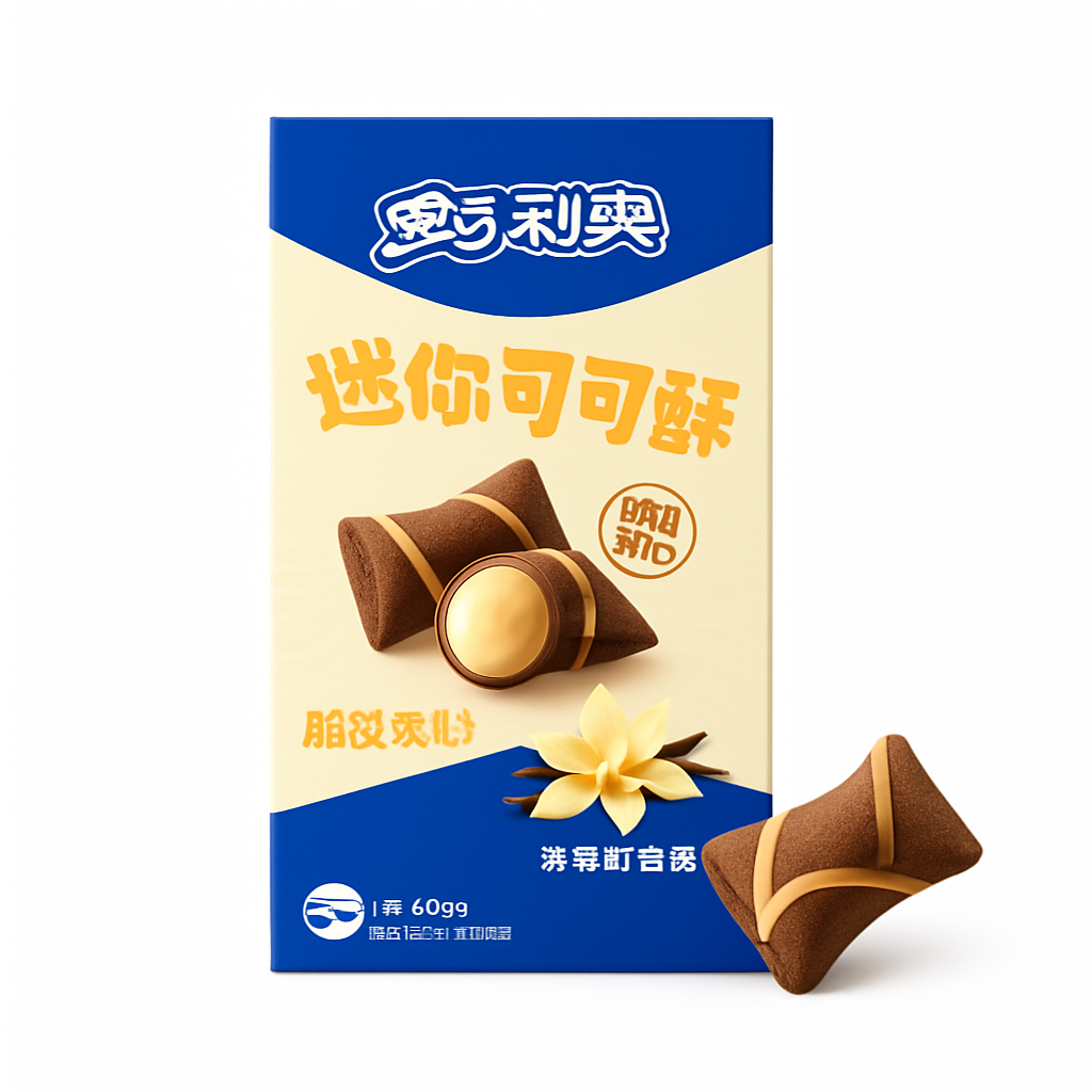 Mei Wei: Biscoito Wafer Oreo Sabor Baunilha（奥利奥迷你可可酥香草奶昔味）- Oreo 40g - Embalagem em Fundo Branco