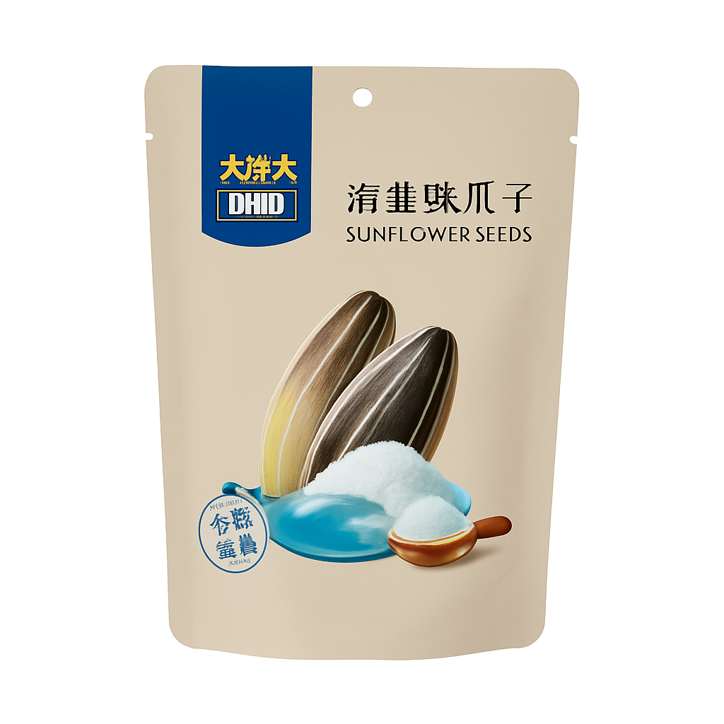 Mei Wei: Sementes de Girassol Salgadas（海盐味瓜子）- DHD 150g - Embalagem em Fundo Branco
