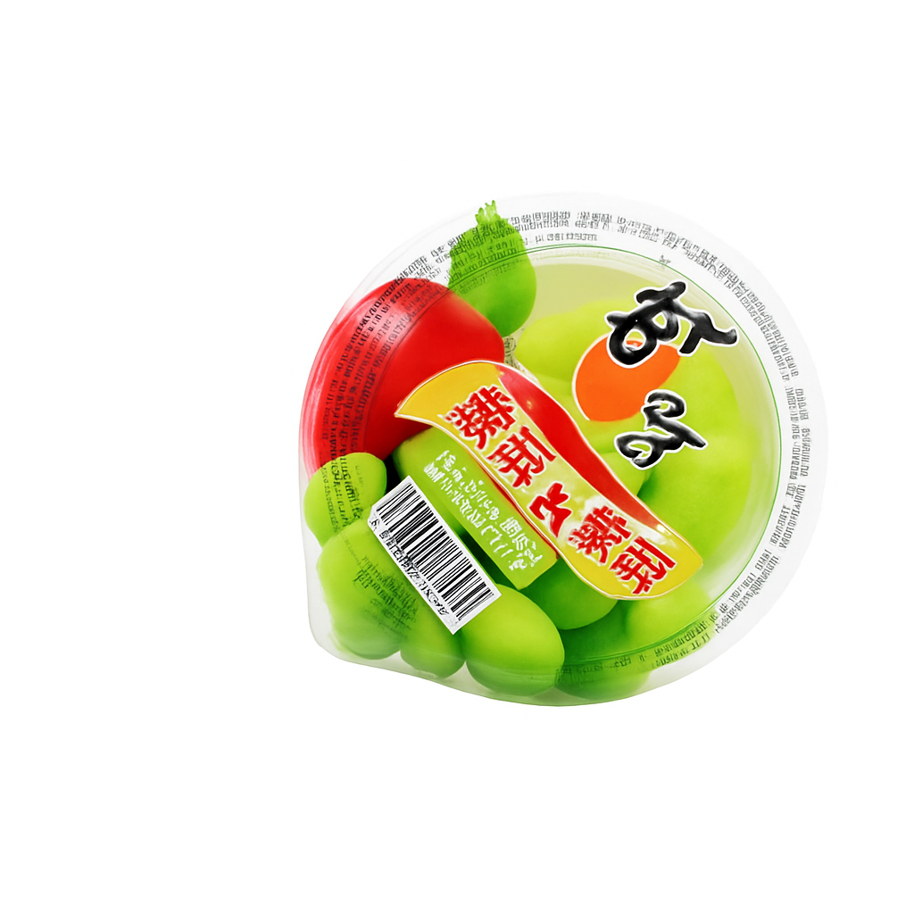 Mei Wei: Gelatina com Pedaços de Fruta（喜之郎果肉果冻）- Xizhilang Uva e Maçã 200g - Embalagem em Fundo Branco