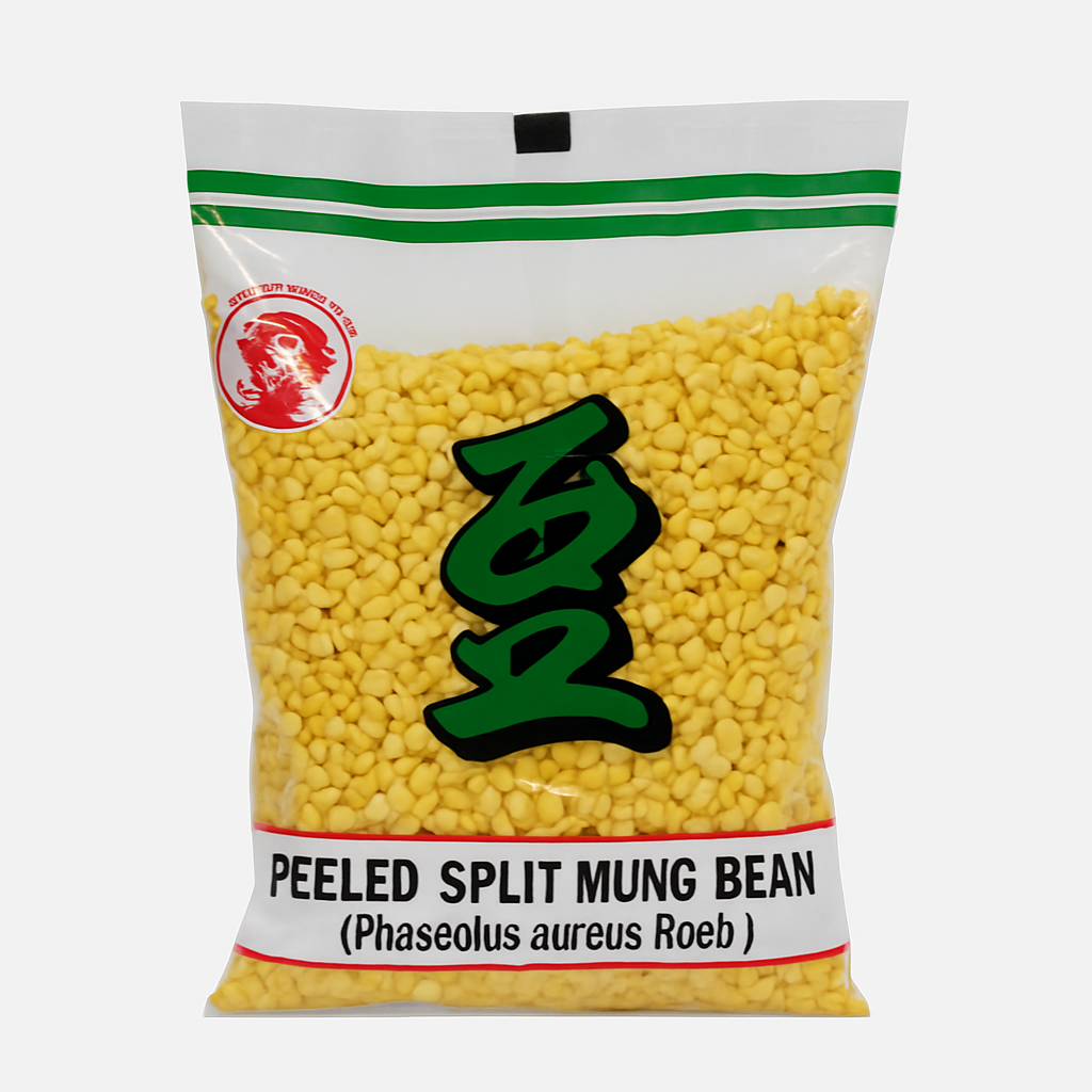 Mei Wei: Feijão Verde Descascado（绿豆）- Cock Brand 375g - Embalagem em Fundo Branco