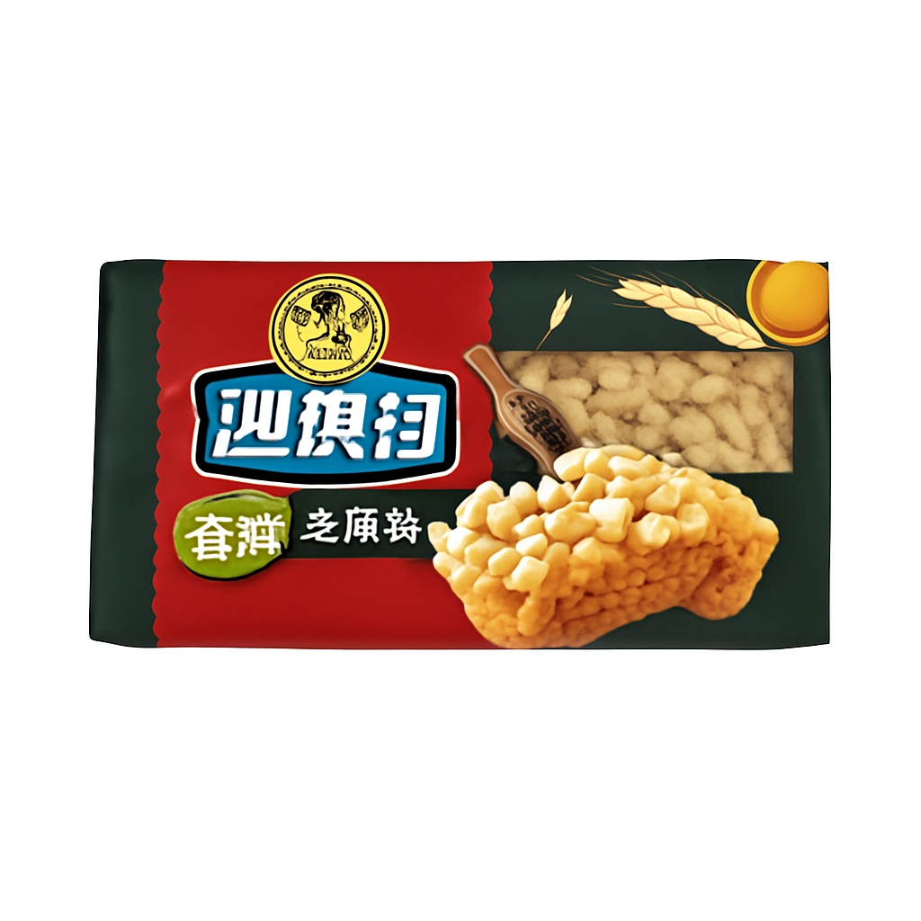 Mei Wei: Sachima Sabor Gergelim（沙琪玛香酥芝麻味）- Xu Fu Ji 311g - Embalagem em Fundo Branco