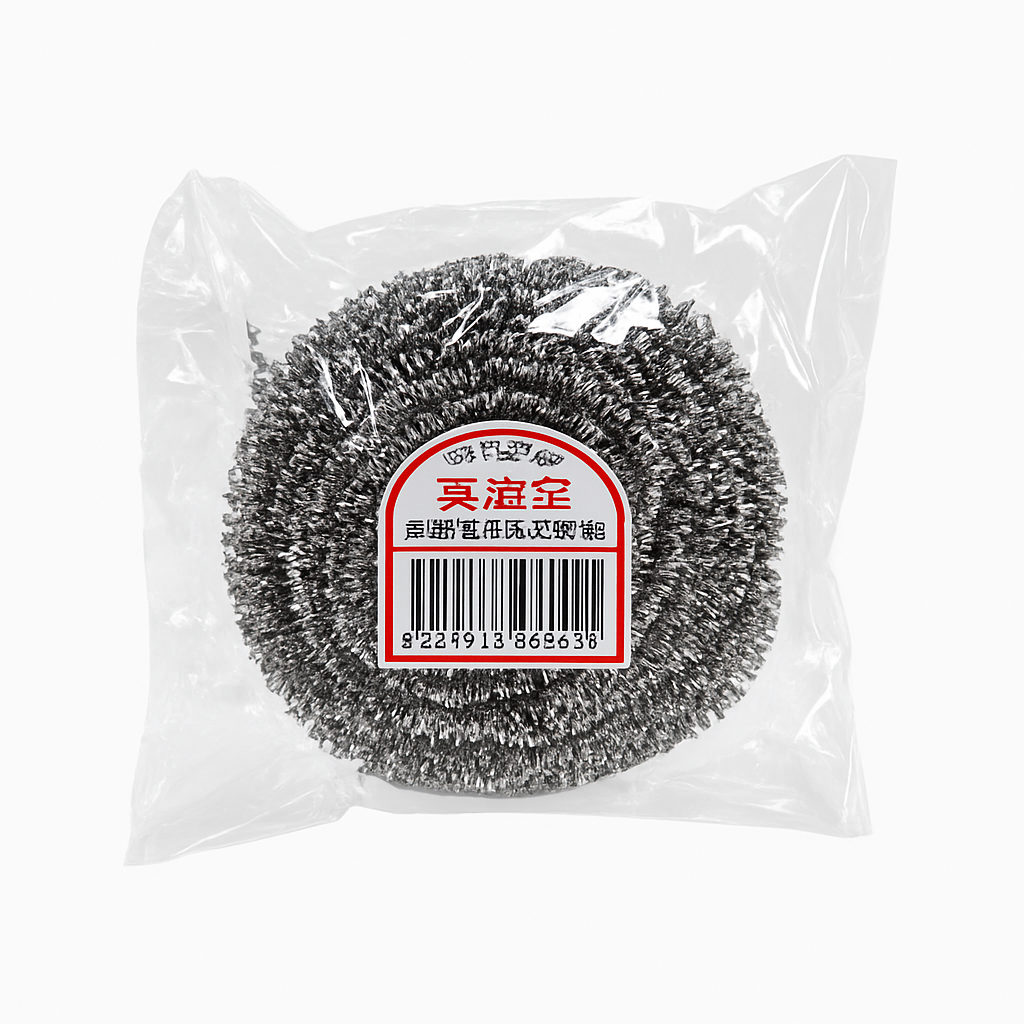 Mei Wei: Esponja de Aço Inoxidável（钢丝球）- 45g - Embalagem em Fundo Branco