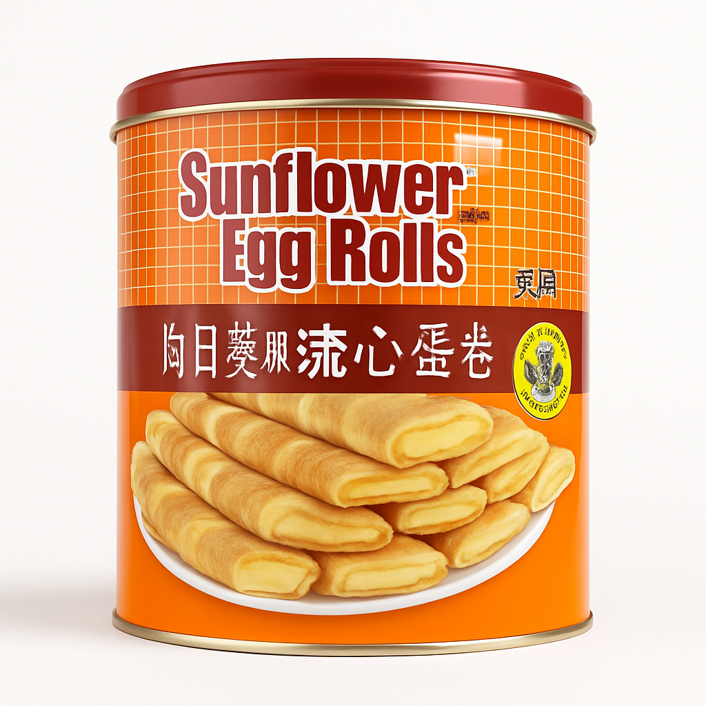 Mei Wei: Wafer de Ovo Recheado com Queijo（向日葵流心蛋卷）- Sunflower 336g - Embalagem em Fundo Branco