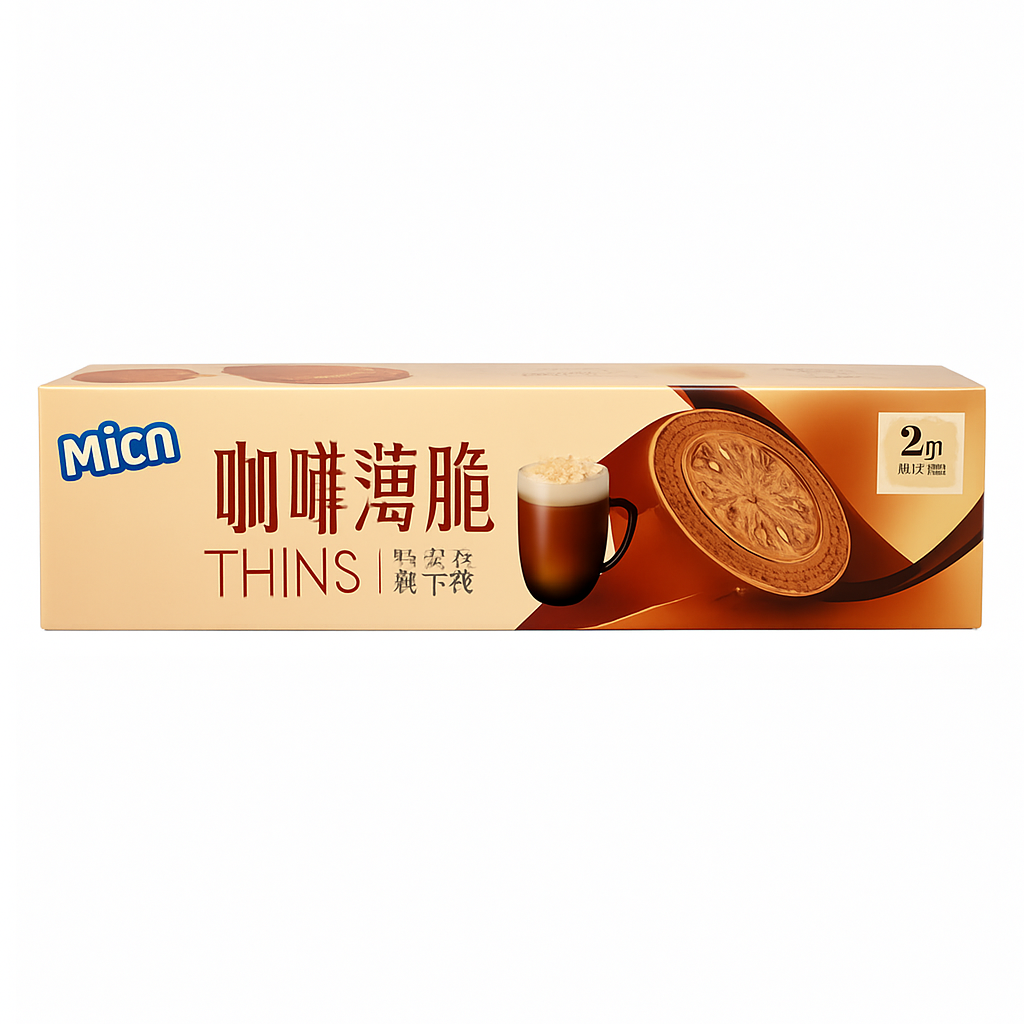 Mei Wei: Biscoito Recheado Café Mocha Thins（咖啡薄脆）- Micn 96g - Embalagem em Fundo Branco