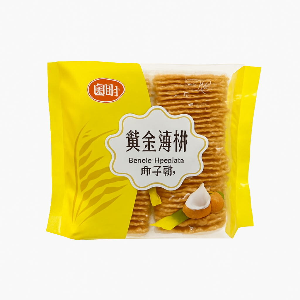 Mei Wei: Biscoito Golden Cracker Sabor Coco（黄金薄饼椰子味）- Silang 285g - Embalagem em Fundo Branco