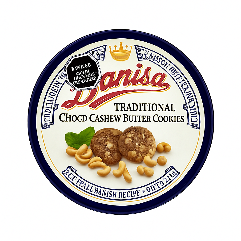 Mei Wei: Danisa Biscoito Amanteigado Sabor Chocolate com Caju - Danisa 200g - Embalagem em Fundo Branco