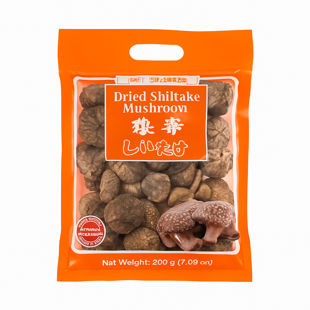 Mei Wei: Shiitake Seco（椎茸）- Premium Quality 200g - Embalagem em Fundo Branco
