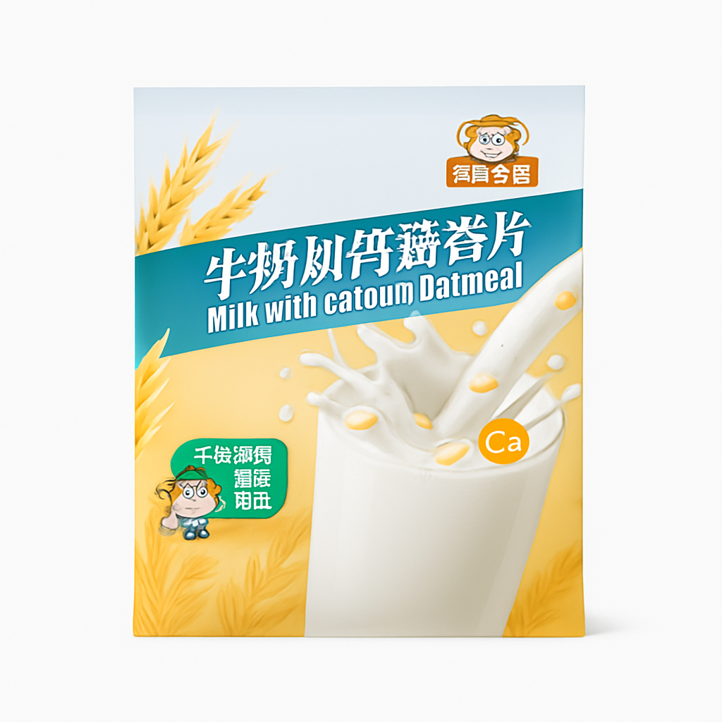 Mei Wei: Aveia com Leite e Cálcio（牛奶加钙燕麦片）- 金日禾野 420g - Embalagem em Fundo Branco