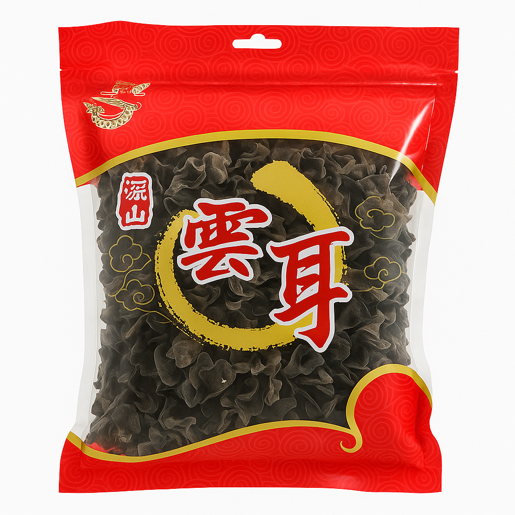 Mei Wei: Orelha de Madeira Preta Desidratada（云耳）- Sui Yan 200g - Embalagem em Fundo Branco
