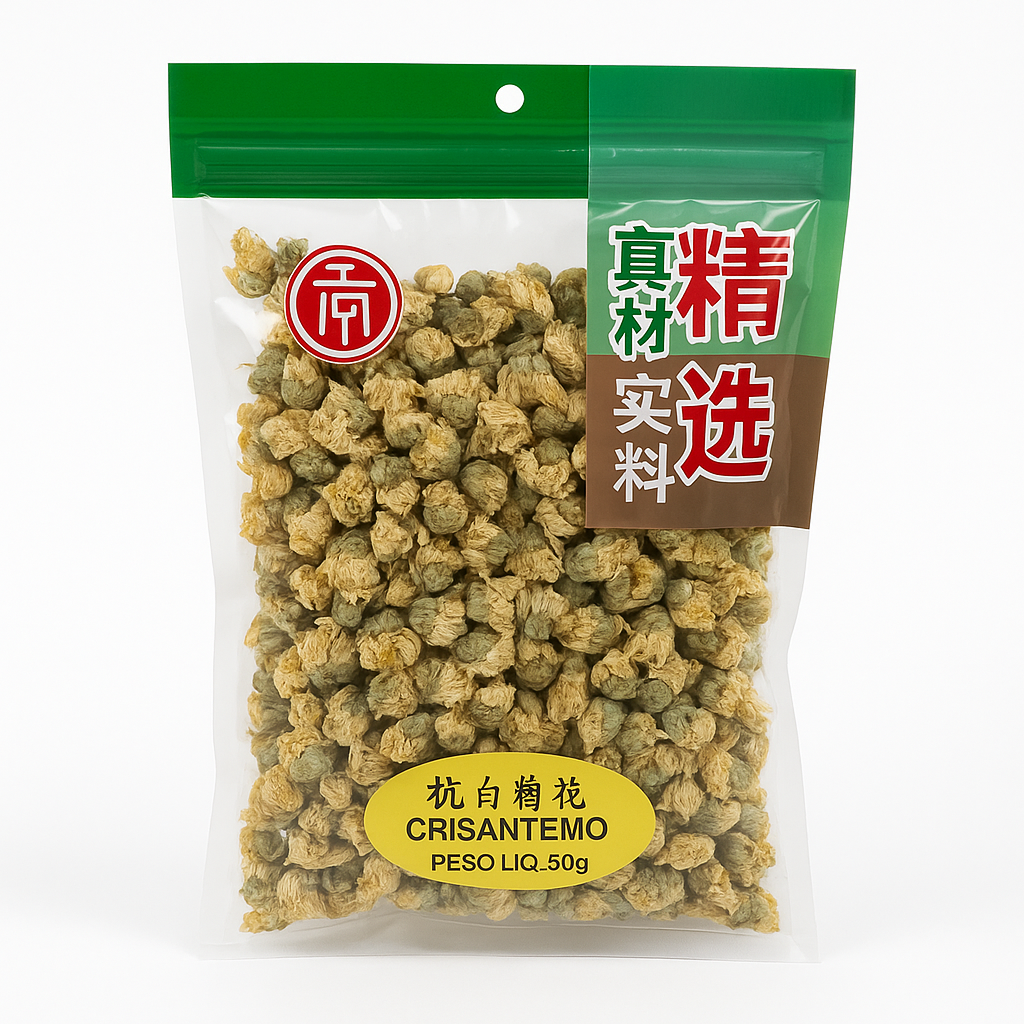 Mei Wei: Crisântemo Branco de Hangzhou（杭白菊花）50g - Embalagem em Fundo Branco