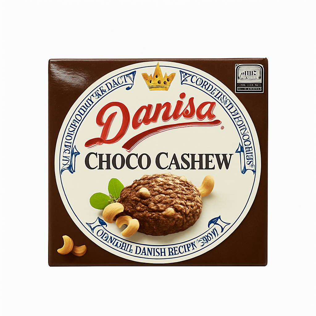 Mei Wei: Biscoito Amanteigado Chocolate e Castanha de Caju - Danisa 90g - Embalagem em Fundo Branco