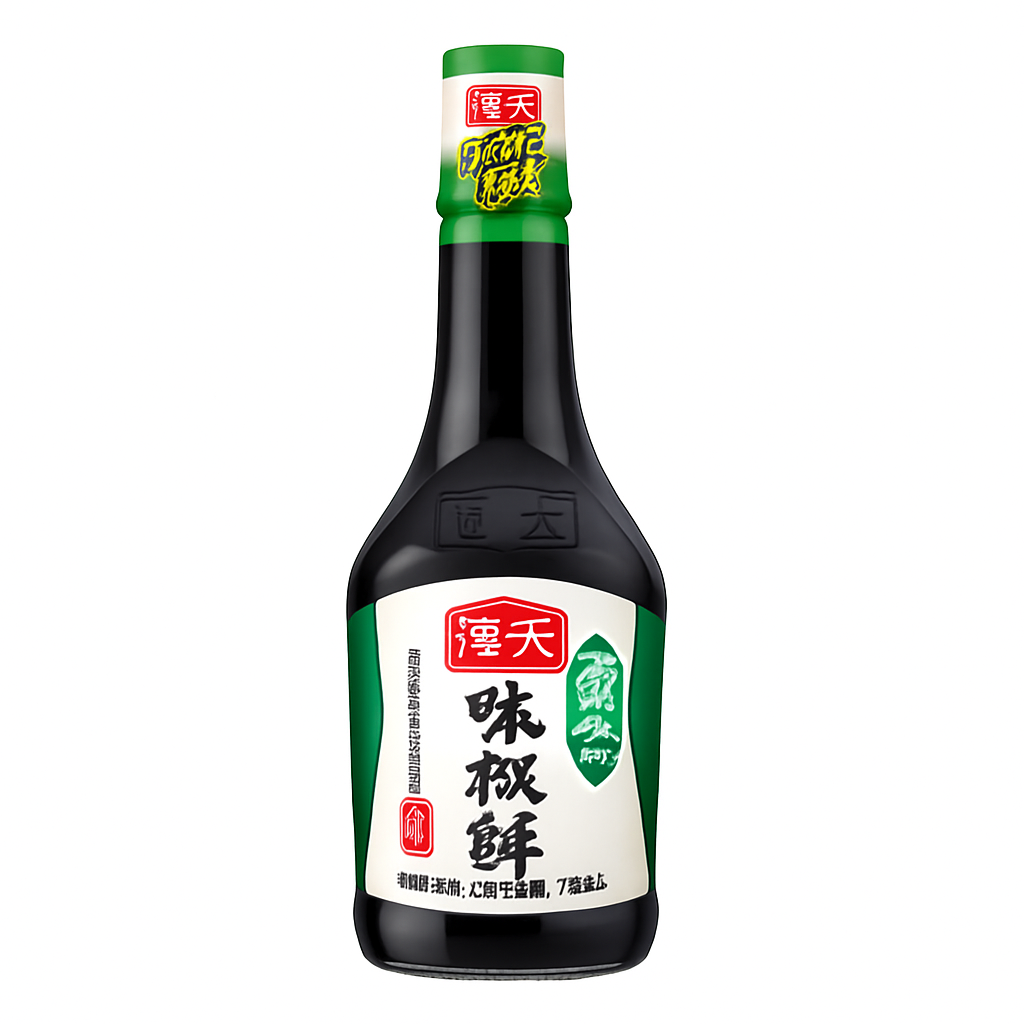 Mei Wei: Molho de Soja Light Sabor Fresco（薄盐味极鲜）- Haitian 750ml - Embalagem em Fundo Branco