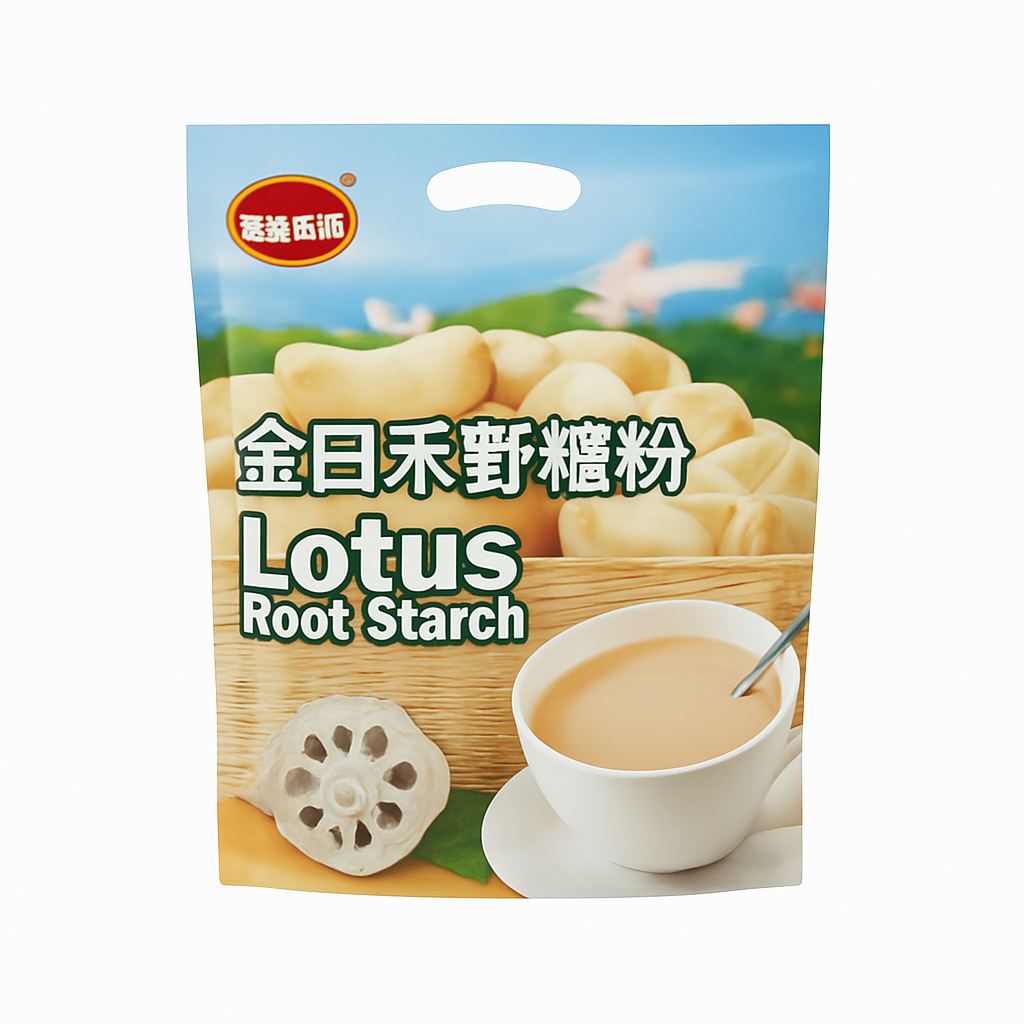 Mei Wei: Amido de Lótus Original（金日禾野藕粉）- Golden Sun 680g - Embalagem em Fundo Branco
