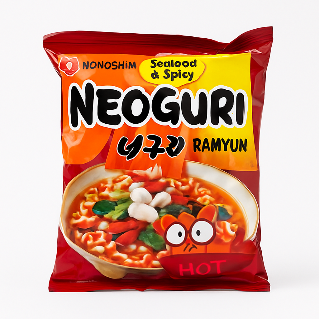 Mei Wei: Lamen Neoguri Seafood & Spicy（너구리）- Nongshim 120g - Embalagem em Fundo Branco