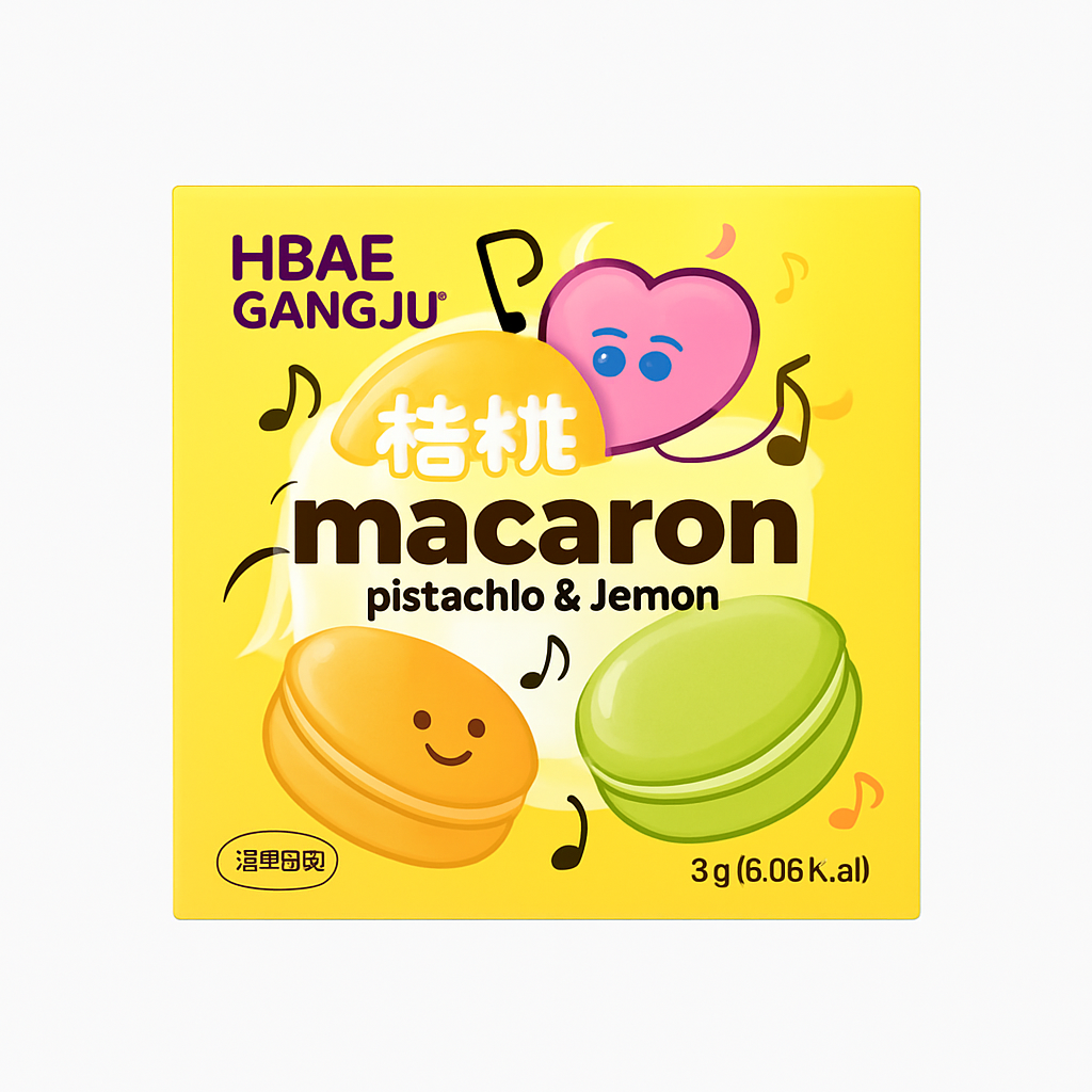 Mei Wei: Biscoito Macaron com Popping Candy（港福跳跳糖马卡龙饼干）- Gangfu 132g - Embalagem em Fundo Branco
