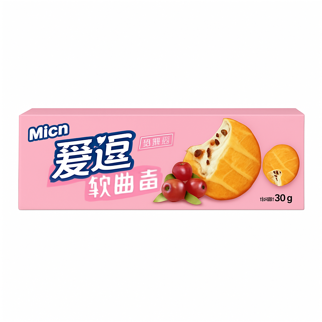 Mei Wei: Biscoito de Cranberry（爱逅软曲奇）- Micn 90g - Embalagem em Fundo Branco
