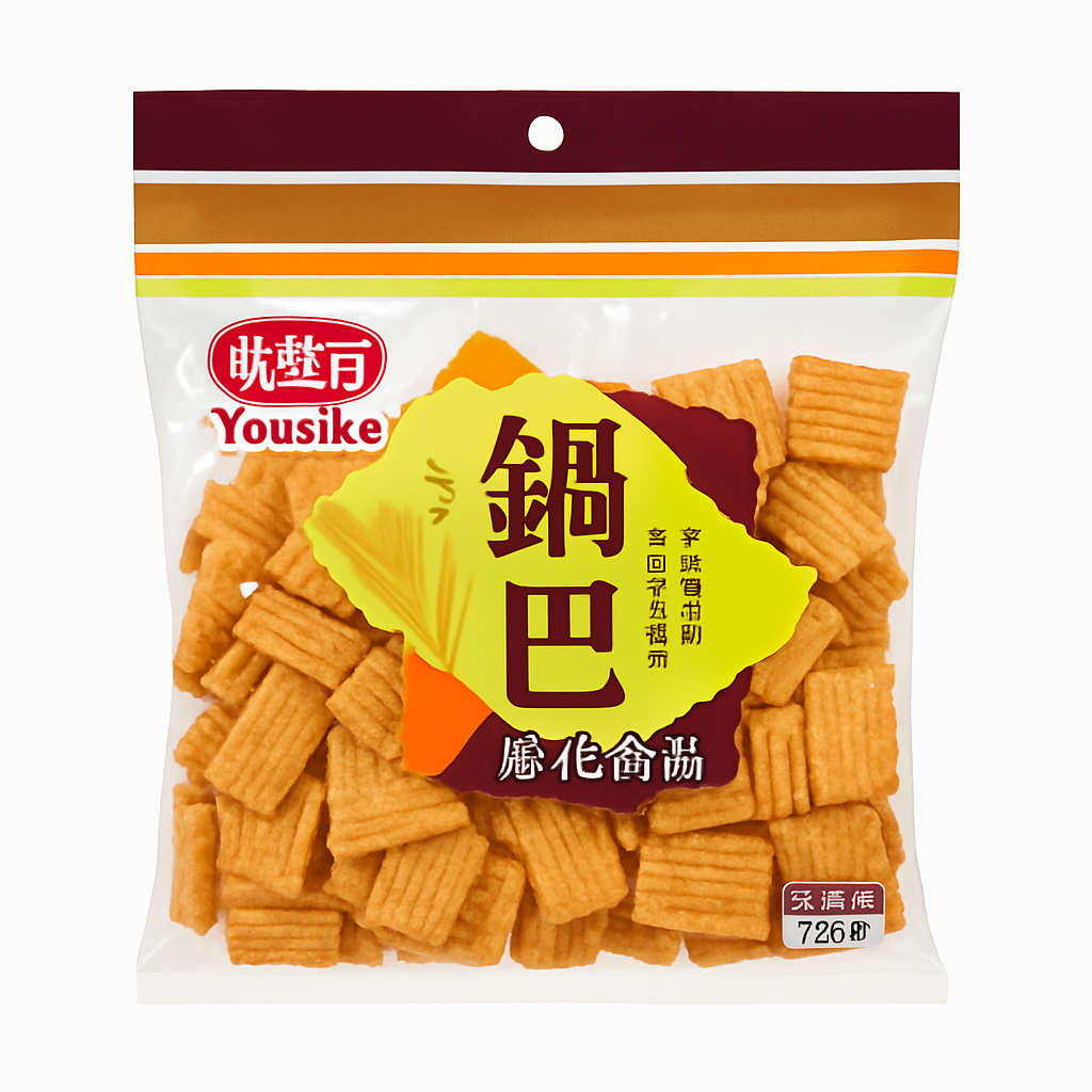 Mei Wei: Biscoito de Arroz Crocante（锅巴）- Youyike 120g - Embalagem em Fundo Branco