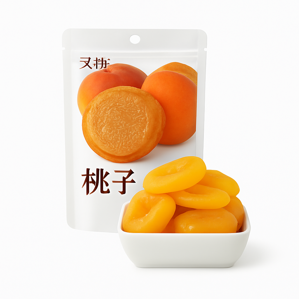 Mei Wei: Pêssego Seco（桃子干）- XGZ 100g - Embalagem em Fundo Branco
