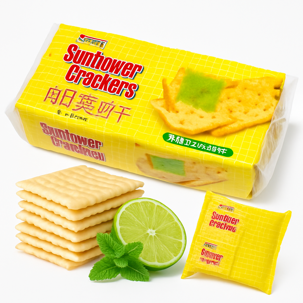 Mei Wei: Biscoito Recheado de Limão（向日葵夹心饼干）- Sunflower Crackers 270g - Embalagem em Fundo Branco