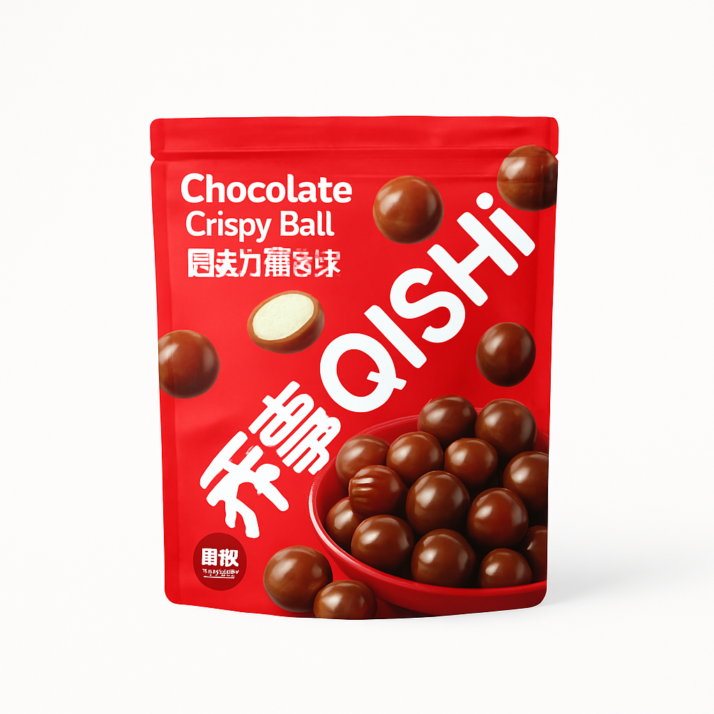 Mei Wei: Chocolate Crispy Ball（チョコクリスピーボール）- Qishi 70g - Embalagem em Fundo Branco