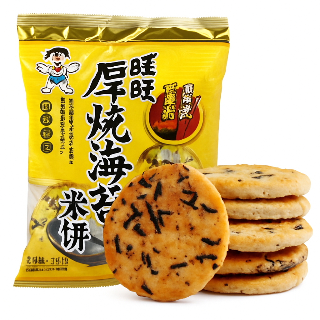 Mei Wei: Biscoito de Arroz com Alga Marinha Espesso（厚烧海苔米饼）- Want Want 118g - Embalagem em Fundo Branco