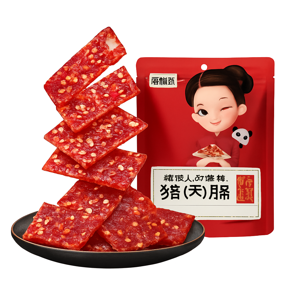 Mei Wei: Jerky de Porco Apimentado（蜀道香麻辣猪肉脯）- Shu Dao Xiang 100g - Embalagem em Fundo Branco
