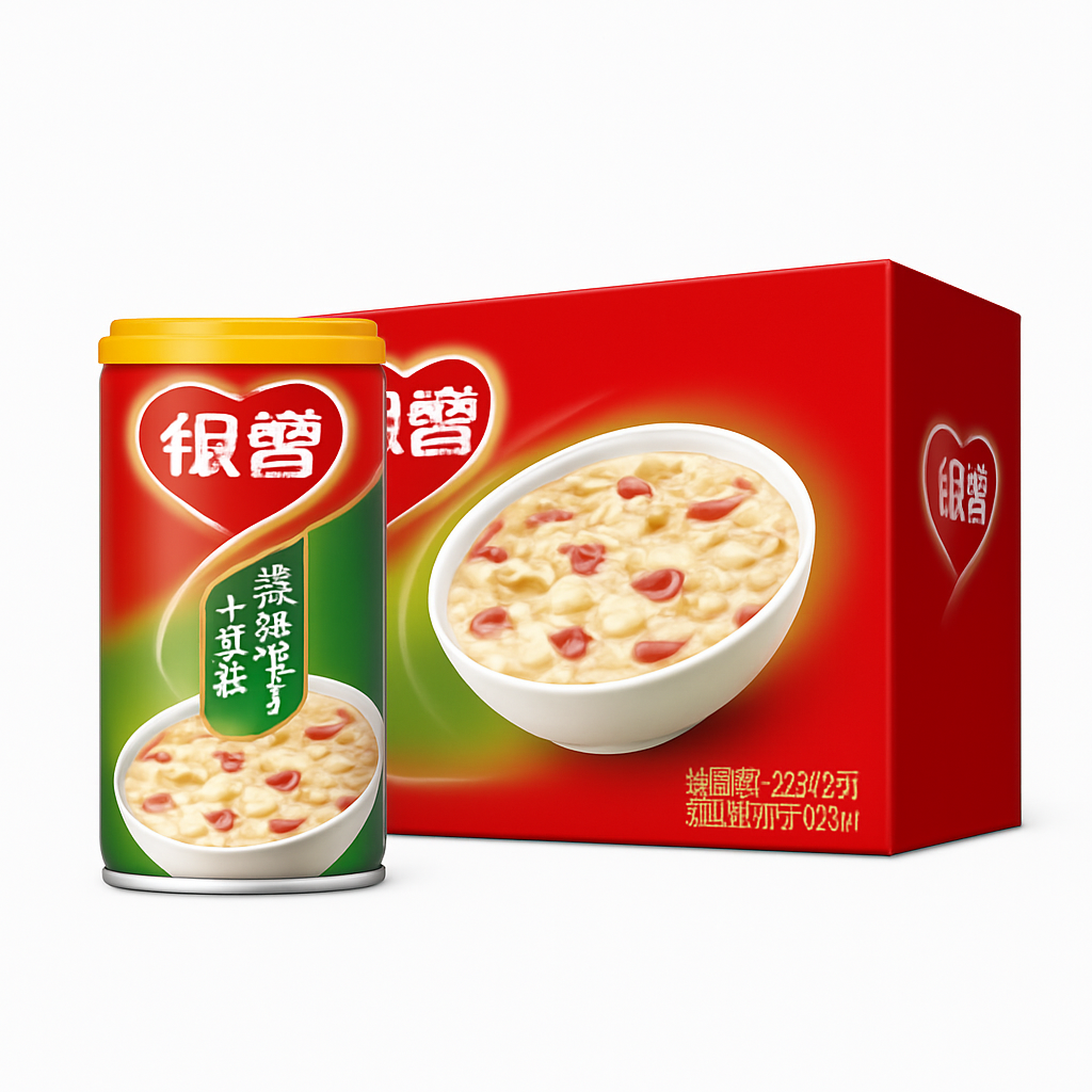 Mei Wei: Mingau de Oito Tesouros com Lotus（银鹭低糖莲子八宝粥）- Yinlu 360g - Embalagem em Fundo Branco