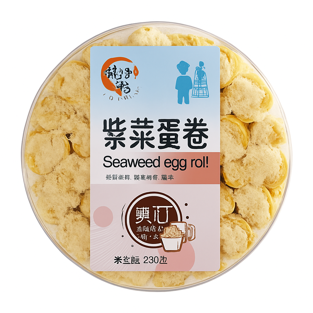 Mei Wei: Egg Roll com Alga Marinha（紫菜蛋卷）- Aomweifang 230g - Embalagem em Fundo Branco