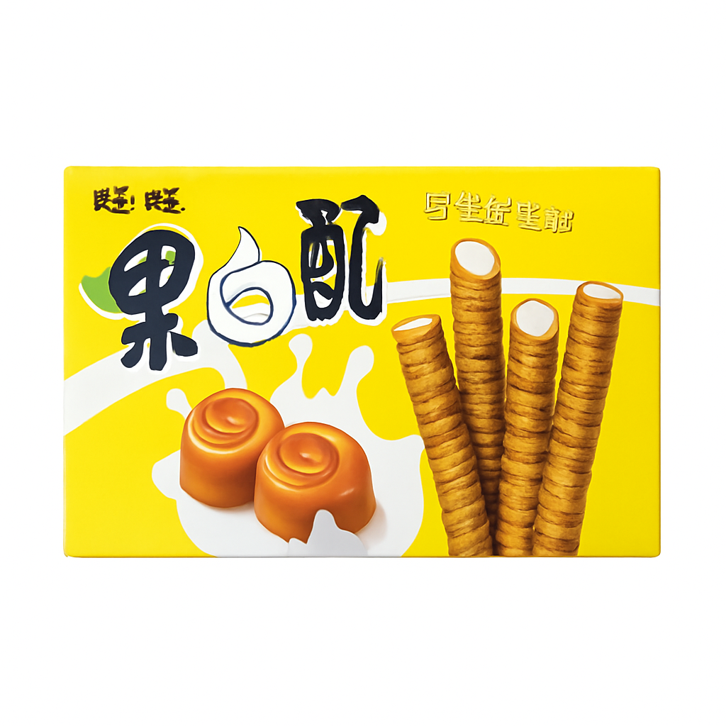 Mei Wei: Biscoito Hei Bai Pei（黑白配）Sabor Caramelo - Want Want 60g - Embalagem em Fundo Branco