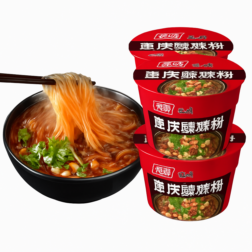 Mei Wei: Macarrão Instantâneo Chongqing Suan La Fen（重庆酸辣粉）- Chencun 110g - Embalagem em Fundo Branco