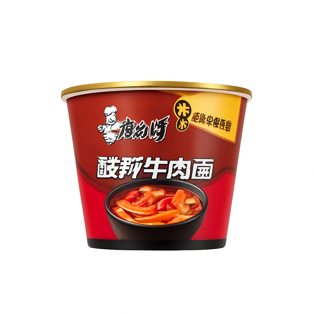 Mei Wei: Lamen Instantâneo Beef Azedo e Picante（酸辣牛肉面）- Kangshifu 105g - Embalagem em Fundo Branco