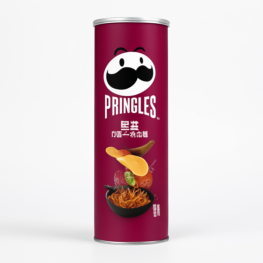 Mei Wei: Pringles Sabor Churrasco（品客烧烤牛排味）- Pringles 110g - Embalagem em Fundo Branco