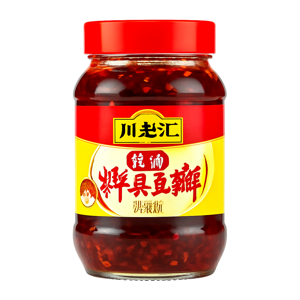 Mei Wei: Pasta de Pimenta com Feijão em Óleo Vermelho（川老汇红油豆瓣酱）- Chuanlao Hui 1000g - Embalagem em Fundo Branco