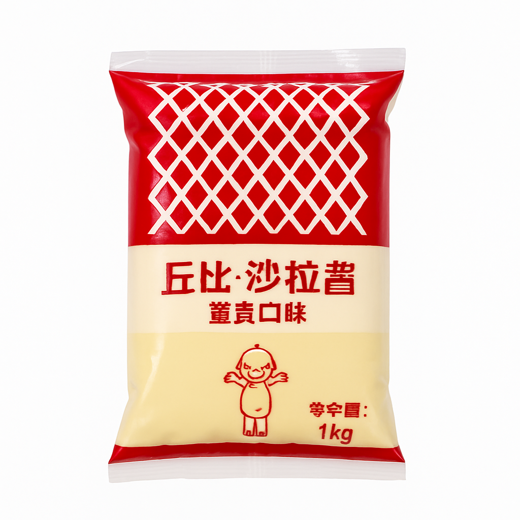 Mei Wei: Maionese Sabor Gema de Ovo（丘比沙拉酱蛋黄口味）- Kewpie 1kg - Embalagem em Fundo Branco