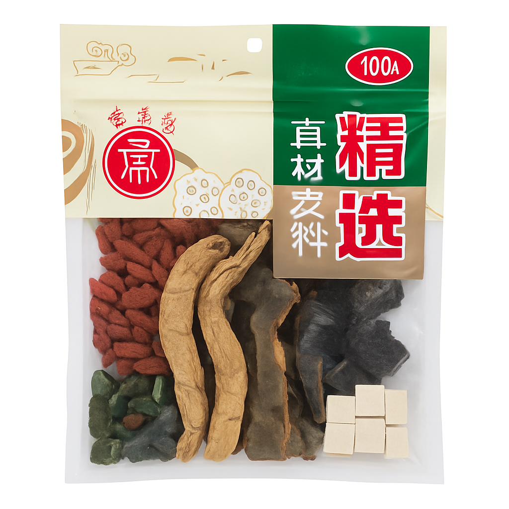 Mei Wei: Sopa Fortalecedora de Rins e Lombar（壮腰健肾汤）- WJ 105g - Embalagem em Fundo Branco