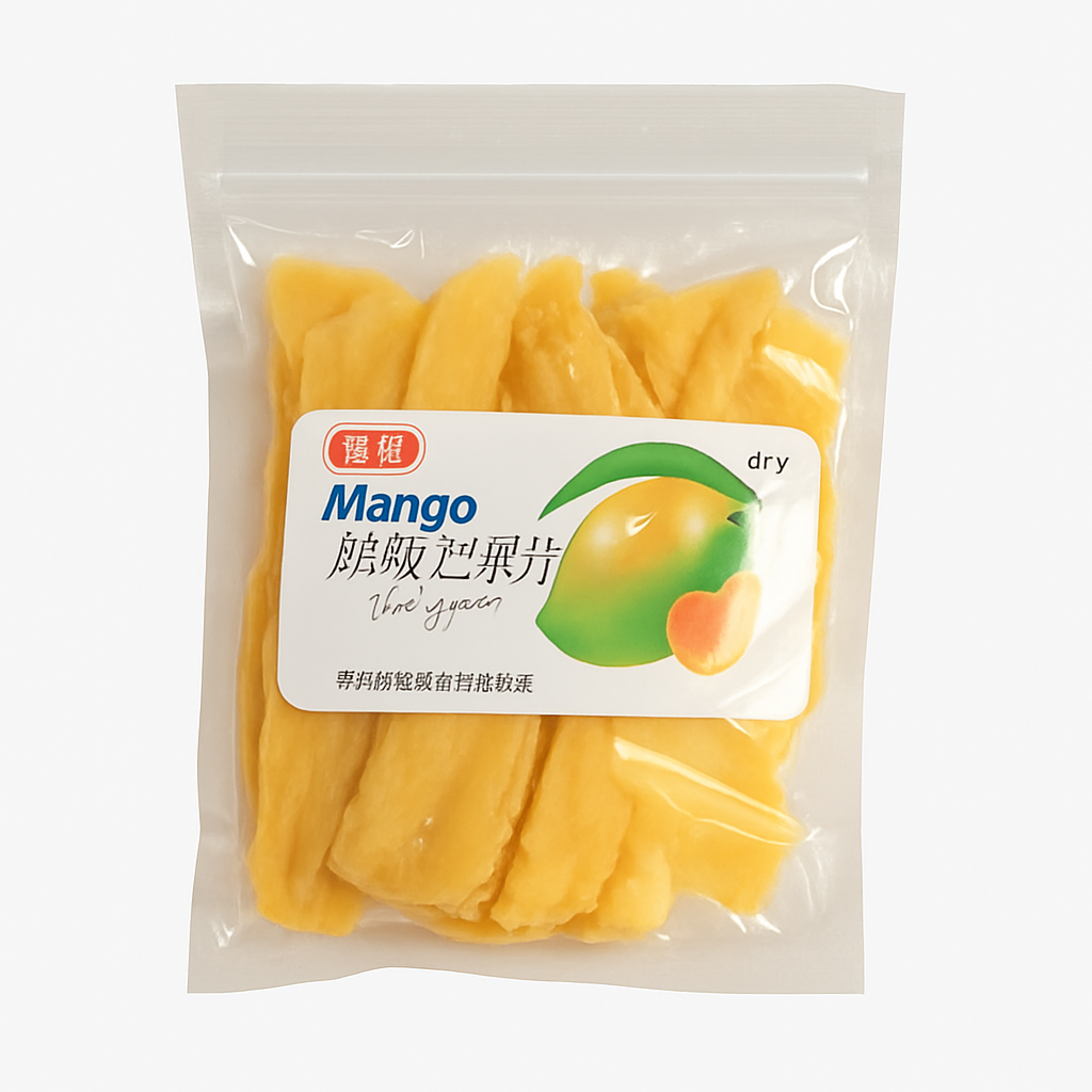 Mei Wei: Manga Seca Natural（原味芒果片）- Shangyu 500g - Embalagem em Fundo Branco