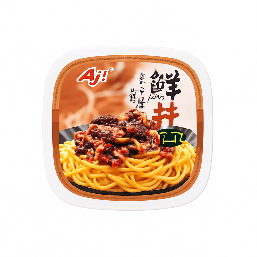 Mei Wei: Macarrão Instantâneo Sabor Carne Bovina（鲜拌面红烧牛肉味）- Aji 255g - Embalagem em Fundo Branco