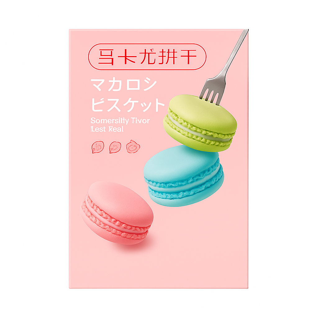 Mei Wei: Biscoito Macaron（马卡龙饼干）- Gangfu 50g Sabor Morango - Embalagem em Fundo Branco