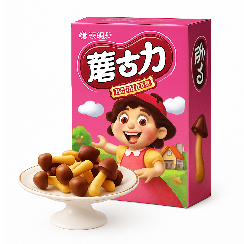 Mei Wei: Cogumelo Chocolate（蘑古力）- Orion 48g - Embalagem em Fundo Branco