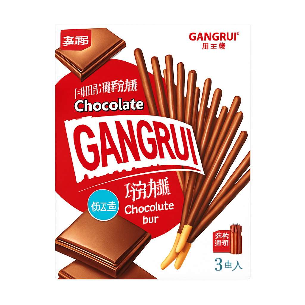 Mei Wei: Chocolate Bar Palitinho（巧克力棒）- Gangrui 48g - Embalagem em Fundo Branco