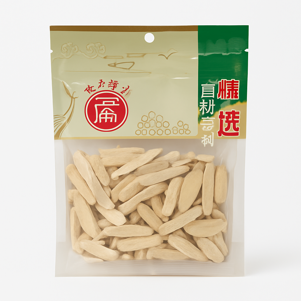 Mei Wei: Raiz de Peônia Branca（白芍）100g - Embalagem em Fundo Branco