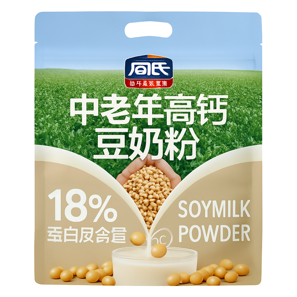 Mei Wei: Leite de Soja em Pó com Cálcio para Idosos（中老年高钙豆奶粉）- Zhoushi 500g - Embalagem em Fundo Branco