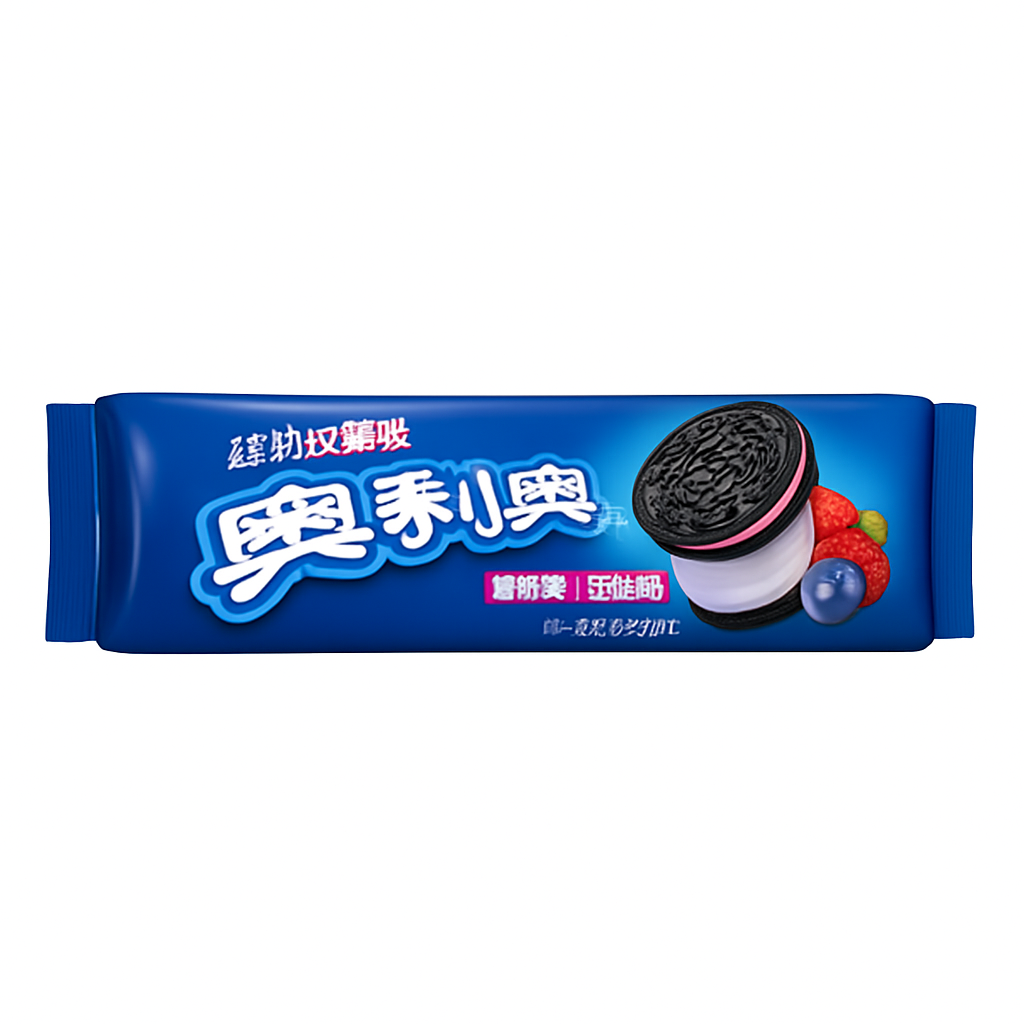 Mei Wei: Biscoito Oreo Sabor Duplo Frutas（奥利奥缤纷双果味）- Oreo 97g - Embalagem em Fundo Branco